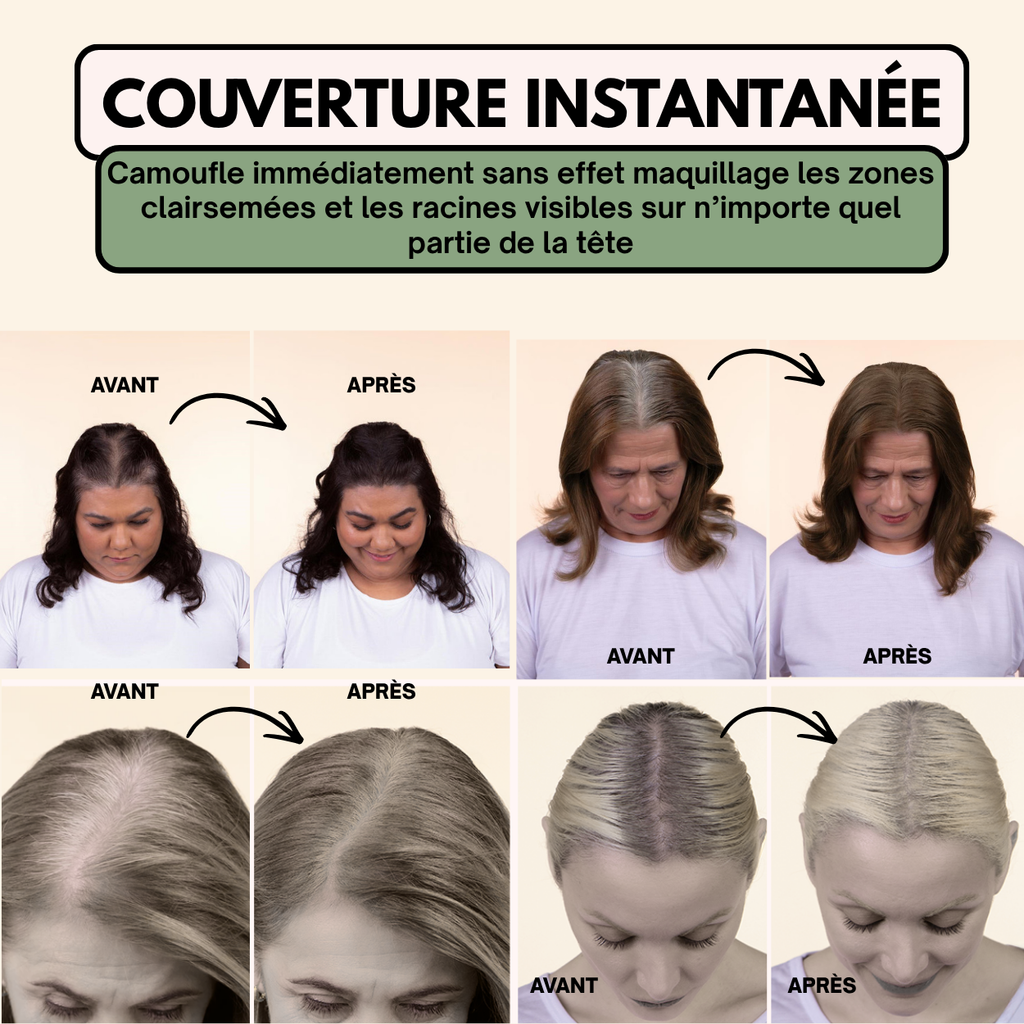 Couverture instantanée et naturelle pour les cheveux clairsemés et les racines