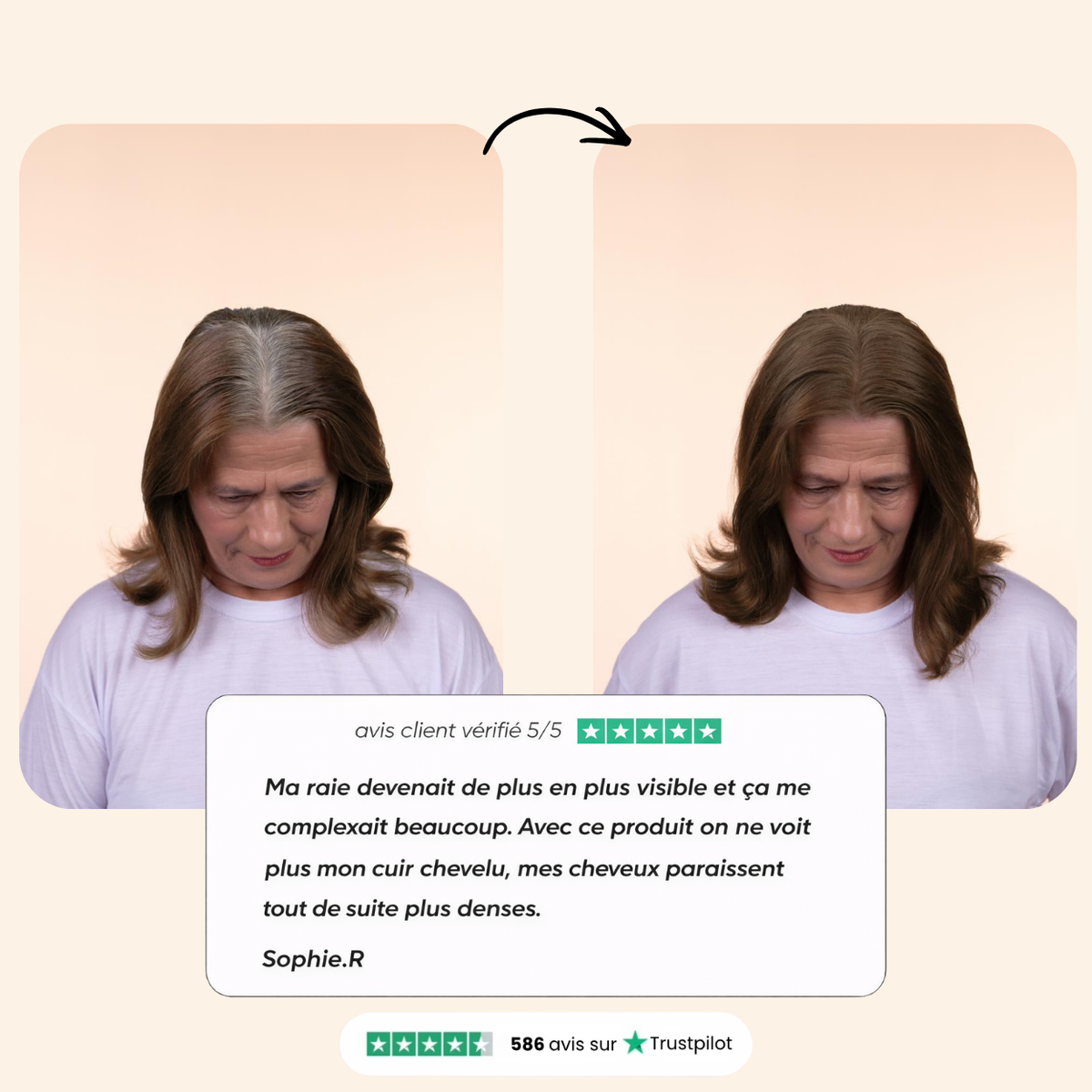 Couverture instantanée et naturelle pour les cheveux clairsemés et les racines