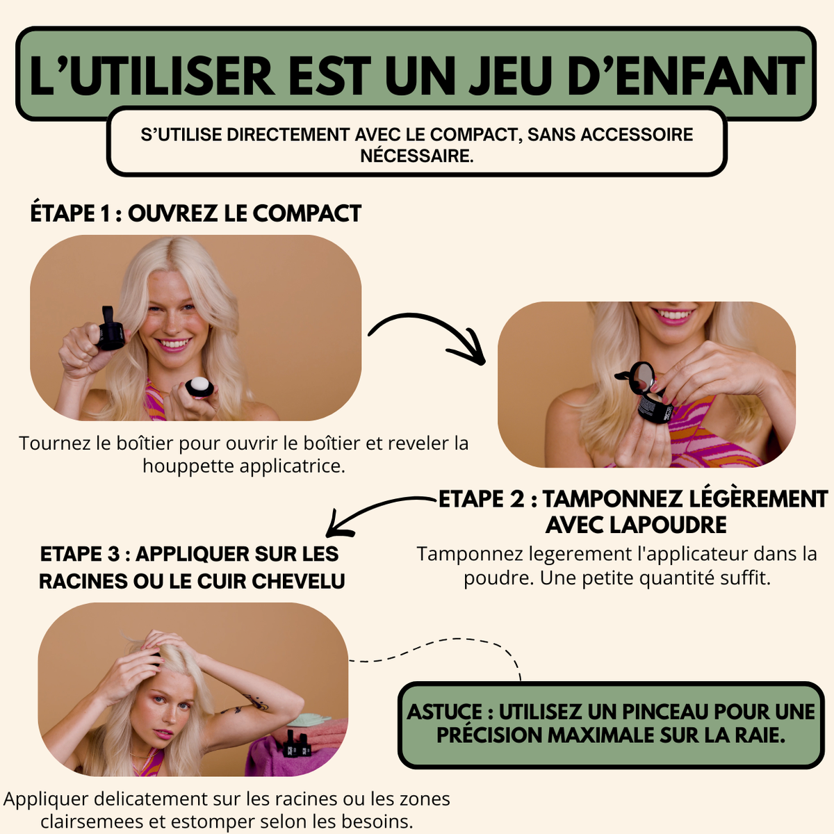 Couverture instantanée et naturelle pour les cheveux clairsemés et les racines